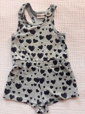 Mini Rodini Light Grey & Black Heart Print Tank Romper